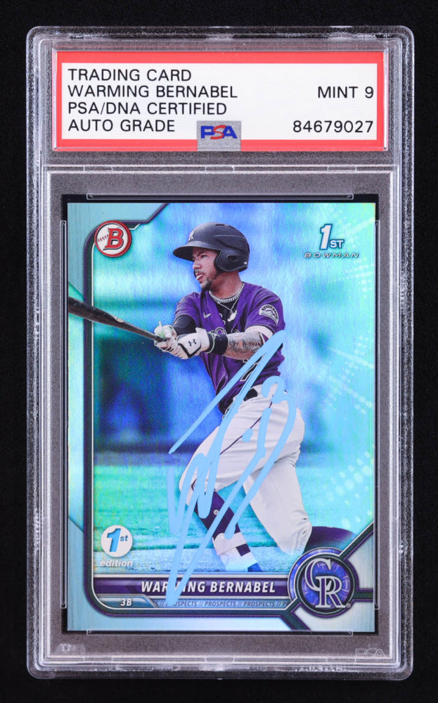 Warming Bernabel Signed 2022 Bowman 1st Edition Sky Blue Foil #BPPF46 RC (PSA | Auto 9) Rookie Card