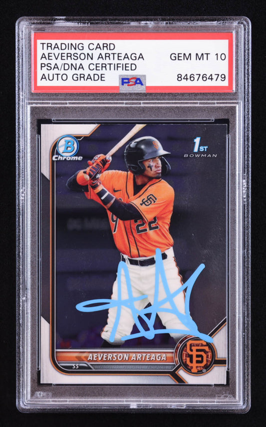 Aeverson Arteaga Signed 2022 Bowman Chrome Prospects #BCP82 RC (PSA | Auto 10) Rookie Card