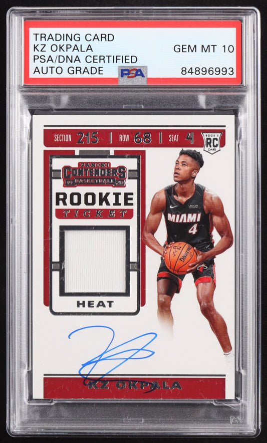 KZ Okpala Signed 2019-20 Panini Contenders Rookie Ticket Swatches #39 RC (PSA | Autograph Graded PSA 10) Rookie Card