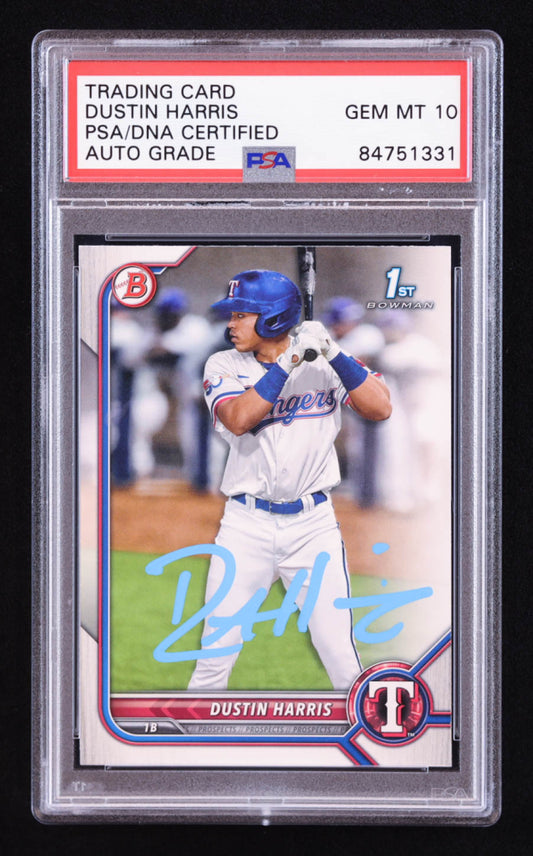 Dustin Harris Signed 2022 Bowman Prospects #BP119 RC (PSA | Auto 10) Rookie Card
