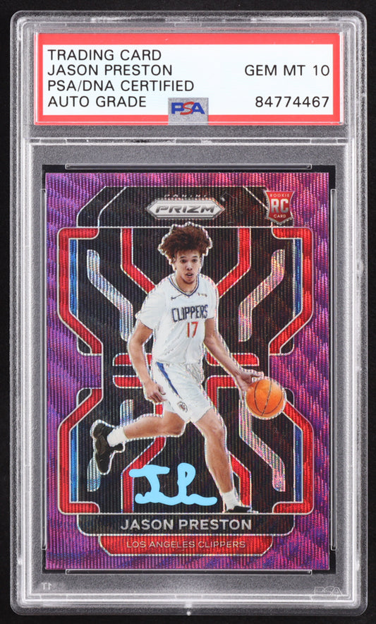 Jason Preston Signed 2021-22 Panini Prizm Prizms Purple Wave #327 RC (PSA | Autograph Graded PSA 10) Rookie Card