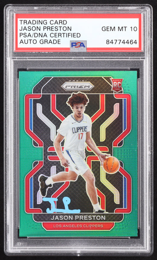 Jason Preston Signed 2021-22 Panini Prizm Prizms Green #327 RC (PSA | Autograph Graded PSA 10) Rookie Card