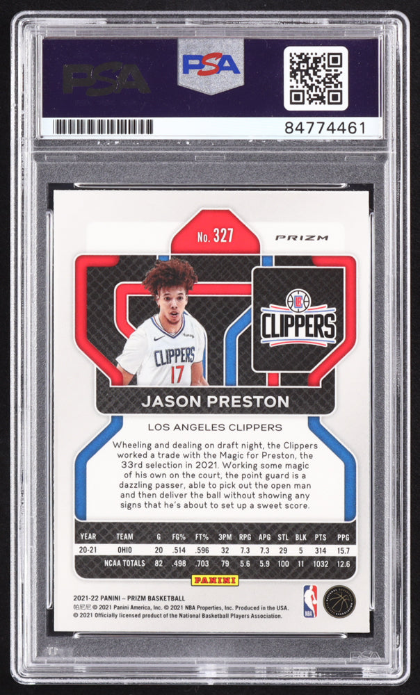 Jason Preston Signed 2021-22 Panini Prizm Prizms Ice #327 RC (PSA | Autograph Graded PSA 10) Rookie Card