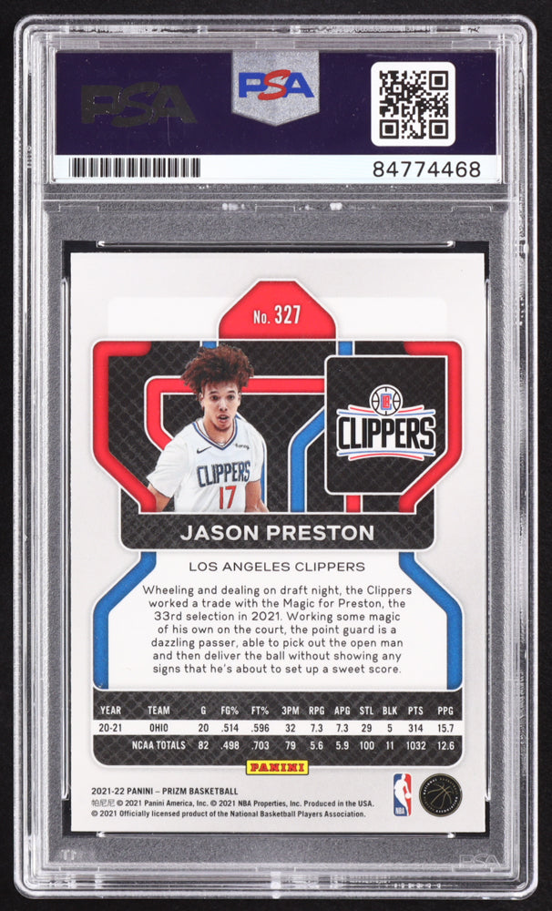 Jason Preston Signed 2021-22 Panini Prizm #327 RC (PSA | Autograph Graded PSA 10) Rookie Card
