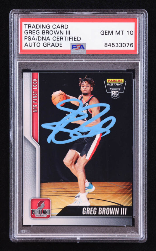 Greg Brown III Signed 2021-22 Panini Instant RPS First Look #35 RC (PSA | Auto 10) Rookie Card