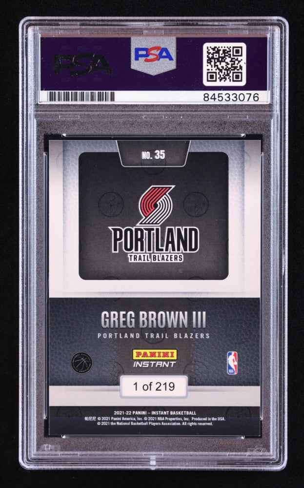 Greg Brown III Signed 2021-22 Panini Instant RPS First Look #35 RC (PSA | Auto 10) Rookie Card