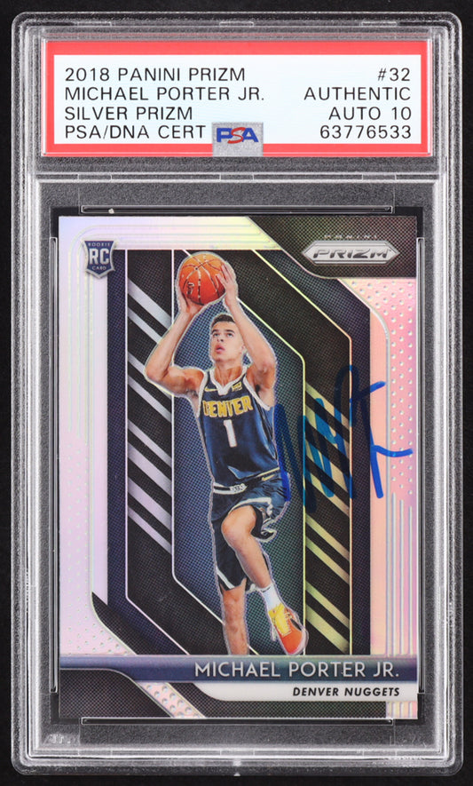 Michael Porter Jr. Signed 2018-19 Panini Prizm Prizms Silver #32 RC (PSA | Autograph Graded PSA 10) Rookie Card