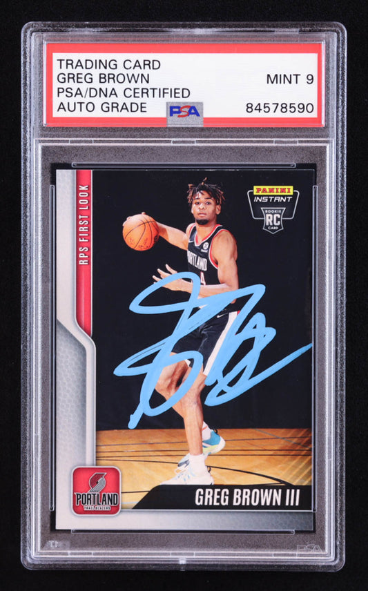 Greg Brown III Signed 2021-22 Panini Instant RPS First Look #35 RC (PSA | Auto 9) Rookie Card