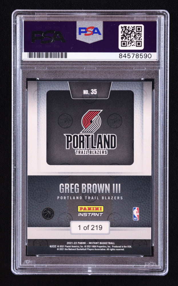Greg Brown III Signed 2021-22 Panini Instant RPS First Look #35 RC (PSA | Auto 9) Rookie Card