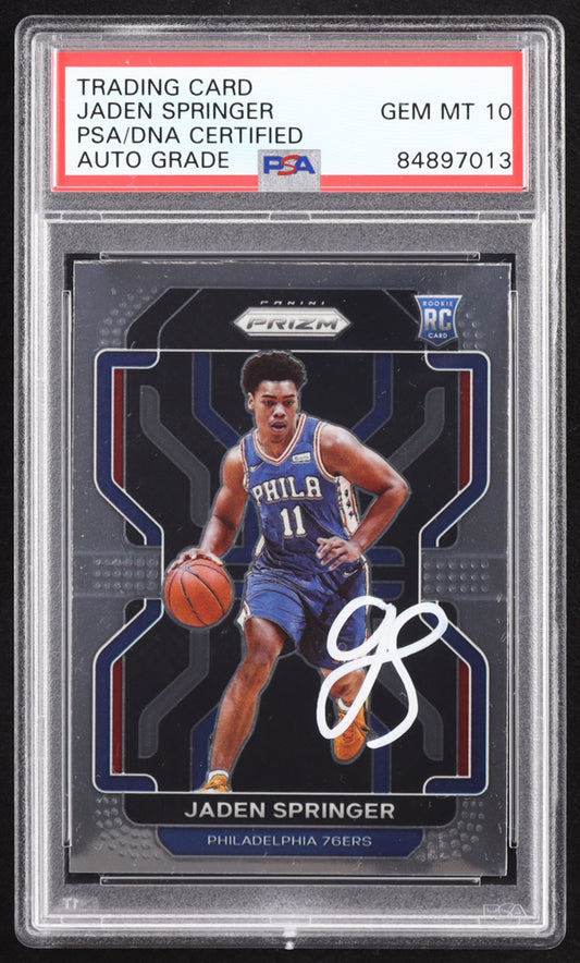Jaden Springer Signed 2021-22 Panini Prizm #317 RC (PSA | Autograph Graded PSA 10) Rookie Card