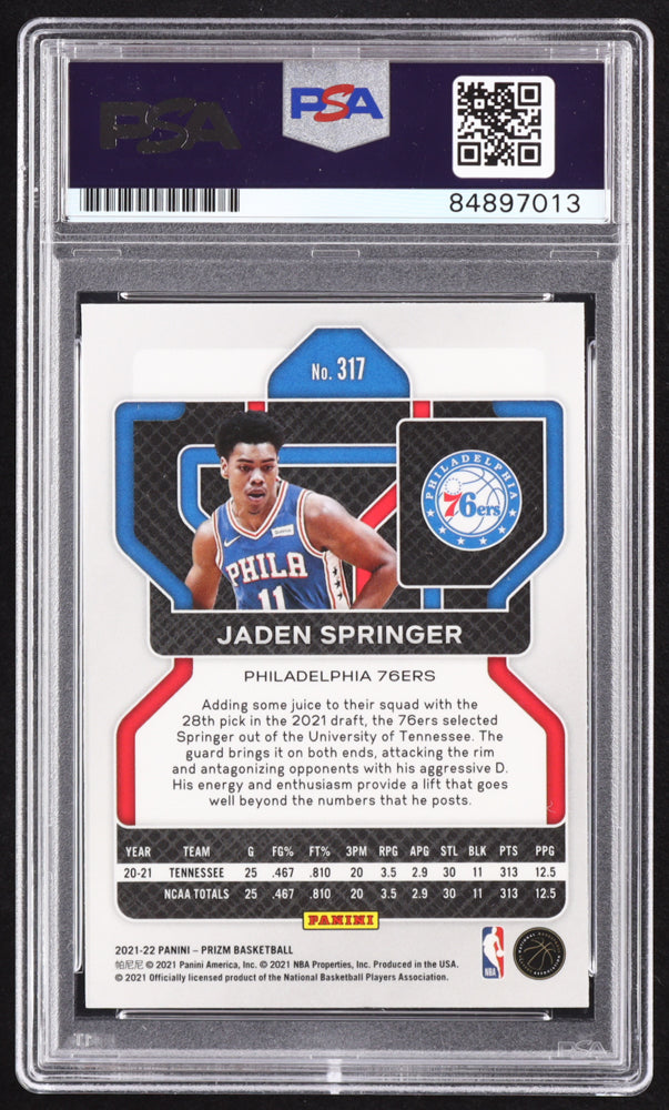 Jaden Springer Signed 2021-22 Panini Prizm #317 RC (PSA | Autograph Graded PSA 10) Rookie Card