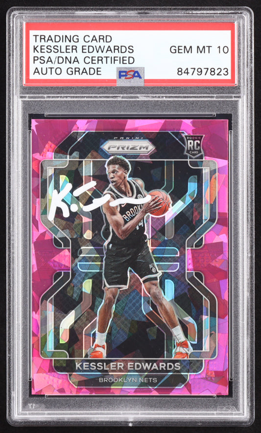 Kessler Edwards Signed 2021-22 Panini Prizm Prizms Pink Ice #284 RC (PSA | Autograph Graded PSA 10) Rookie Card