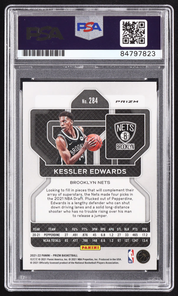 Kessler Edwards Signed 2021-22 Panini Prizm Prizms Pink Ice #284 RC (PSA | Autograph Graded PSA 10) Rookie Card