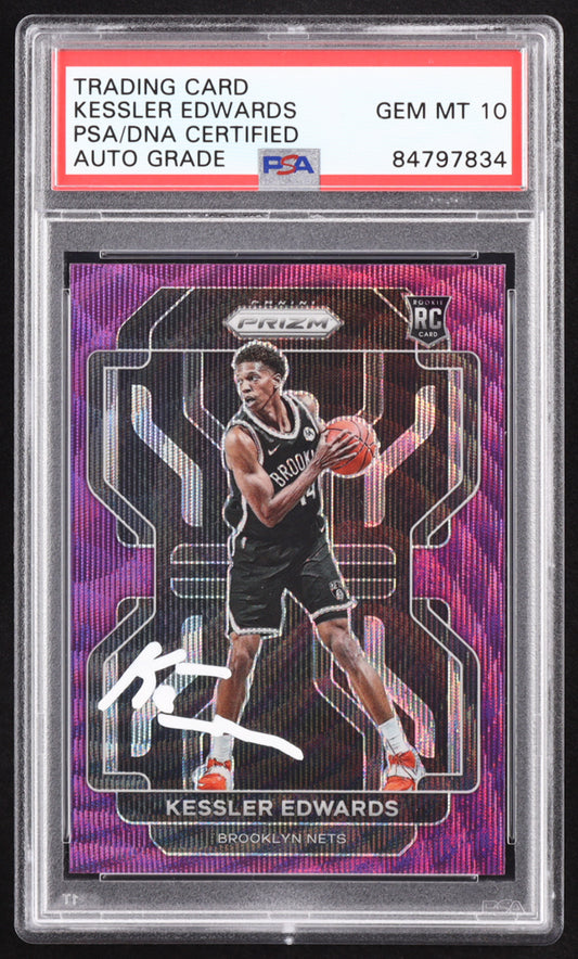Kessler Edwards Signed 2021-22 Panini Prizm Prizms Purple Wave #284 RC (PSA | Autograph Graded PSA 10) Rookie Card