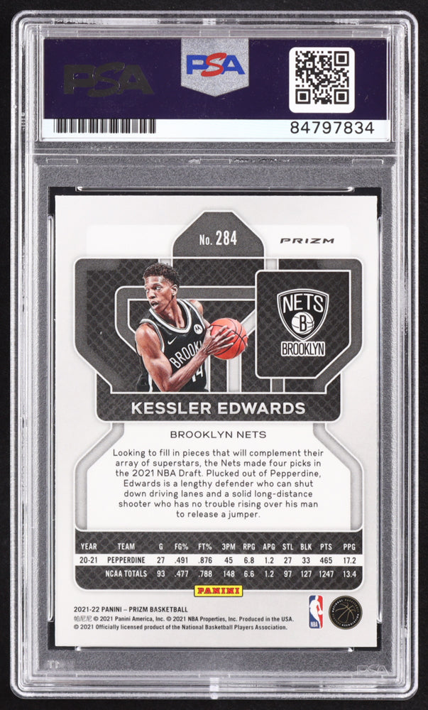 Kessler Edwards Signed 2021-22 Panini Prizm Prizms Purple Wave #284 RC (PSA | Autograph Graded PSA 10) Rookie Card