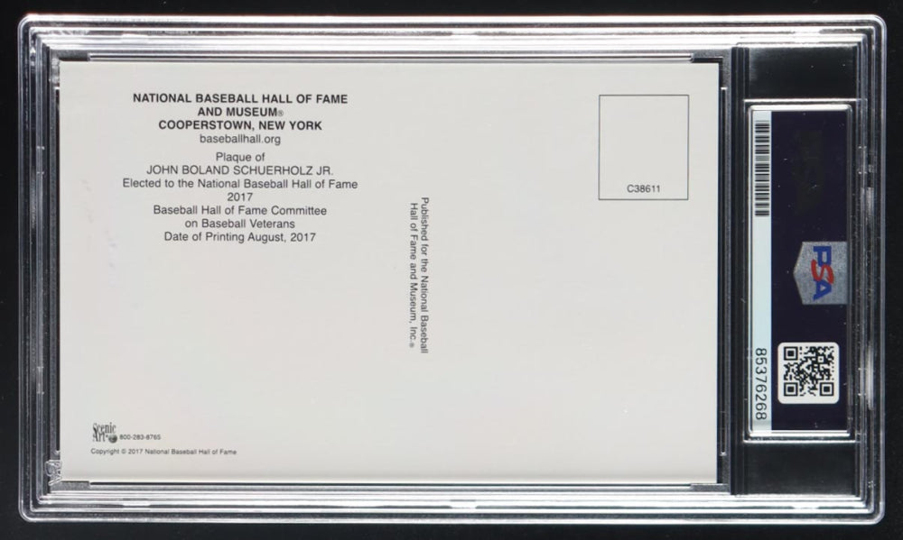John Schuerholz Signed Hall of Fame Plaque Postcard Inscribed "HOF 2017" (PSA | Auto Grade PSA 10) Autograph Graded PSA 10