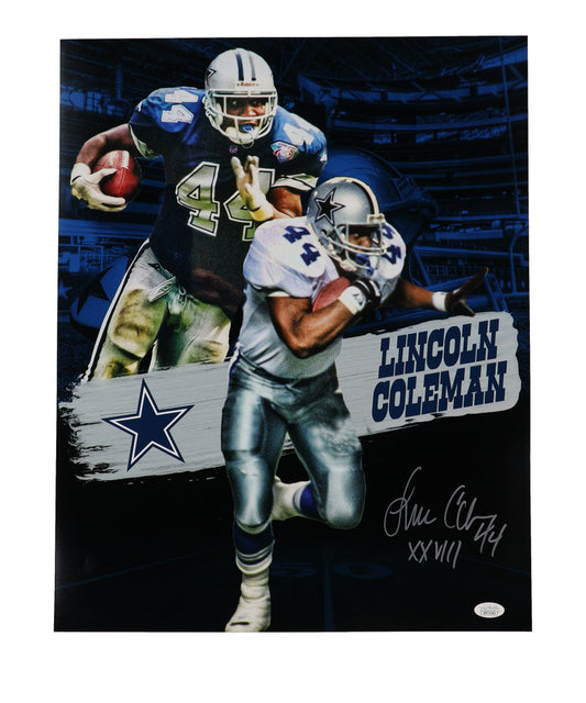 Lincoln Coleman Signed (JSA) Cowboys 16x20 Photo Inscribed "XXVIII" - JSA Witnessed