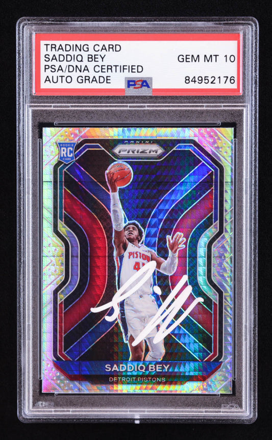 Saddiq Bey Signed 2020-21 Panini Prizm Prizms Hyper #284 RC (PSA | Auto 10) Rookie Card