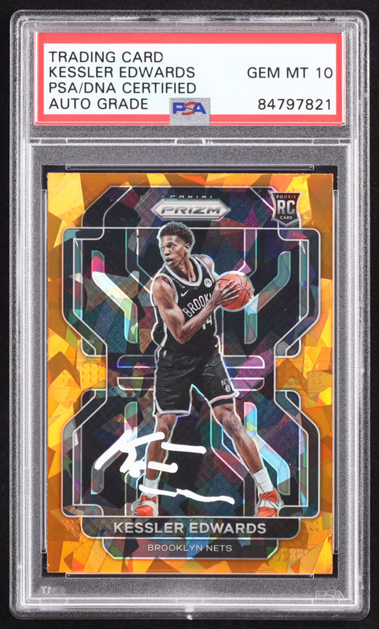 Kessler Edwards Signed 2021-22 Panini Prizm Prizms Orange Ice #284 RC (PSA | Autograph Graded PSA 10) Rookie Card