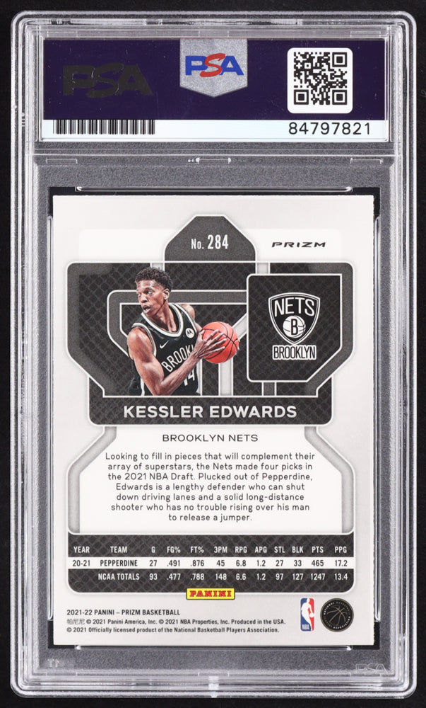 Kessler Edwards Signed 2021-22 Panini Prizm Prizms Orange Ice #284 RC (PSA | Autograph Graded PSA 10) Rookie Card