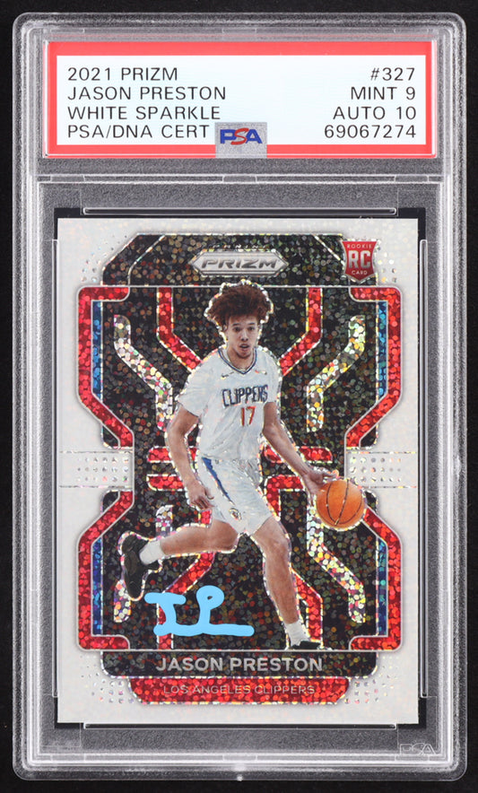 Jason Preston Signed 2021-22 Panini Prizm Prizms White Sparkle #327 RC (PSA 9 | Autograph Graded PSA 10) Rookie Card