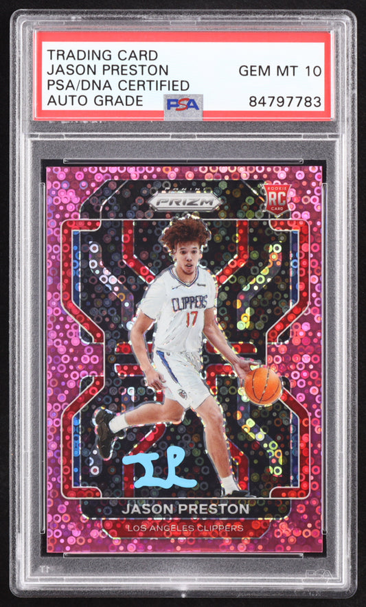 Jason Preston Signed 2021-22 Panini Prizm Prizms Fast Break Pink #327 RC #8/50 (PSA | Autograph Graded PSA 10) Rookie Card / Serially Numbered #8 / 50