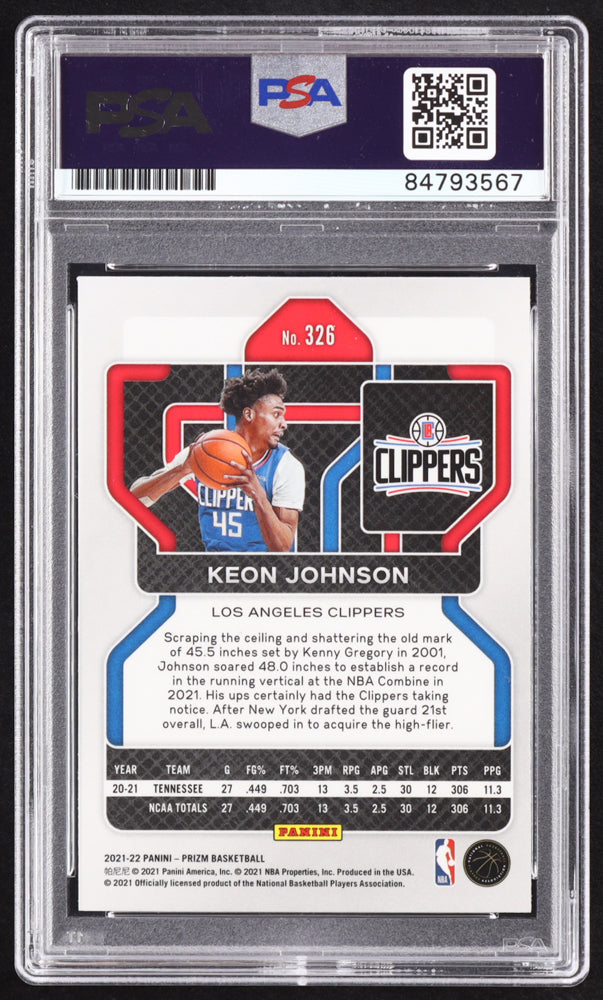 Keon Johnson Signed 2021-22 Panini Prizm #326 RC (PSA | Autograph Graded PSA 10) Rookie Card