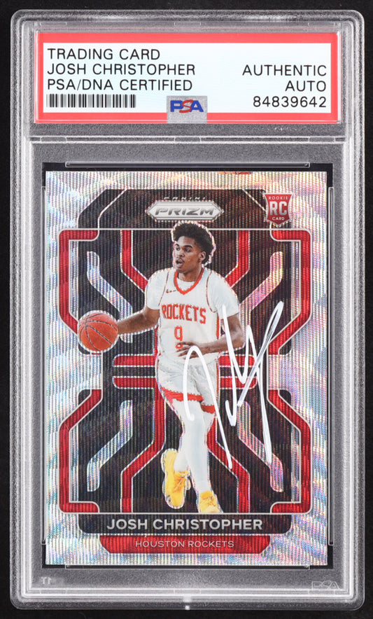 Josh Christopher Signed 2021-22 Panini Prizm Prizms Factory Set Silver Wave #324 RC (PSA) Rookie Card