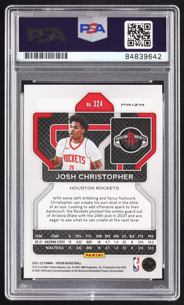 Josh Christopher Signed 2021-22 Panini Prizm Prizms Factory Set Silver Wave #324 RC (PSA) Rookie Card