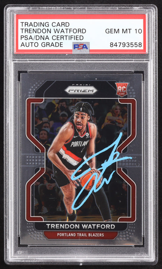 Trendon Watford Signed 2021-22 Panini Chronicles #610 RC / Prizm Update (PSA | Autograph Graded PSA 10) Rookie Card