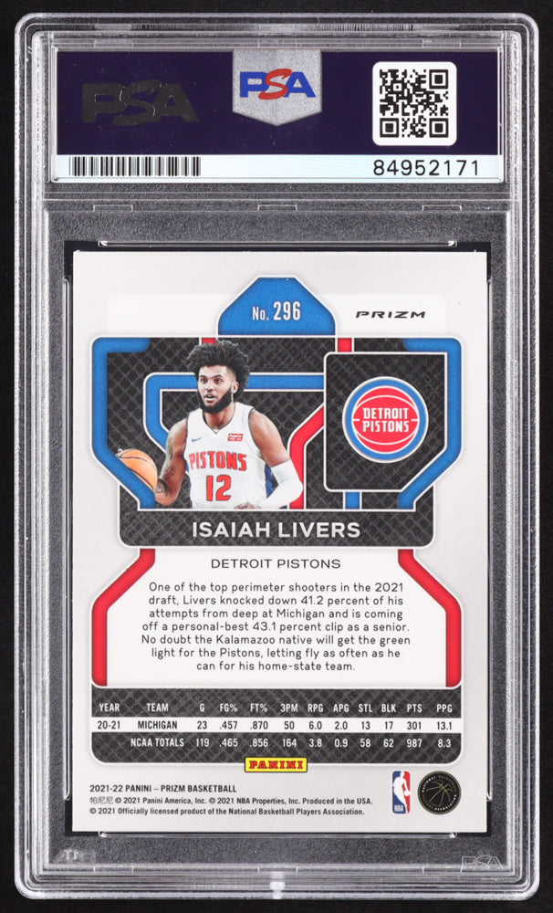 Isaiah Livers Signed 2021-22 Panini Prizm Prizms Ice #296 RC (PSA | Autograph Graded PSA 10) Rookie Card