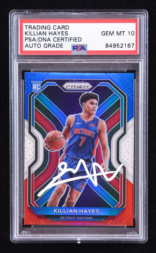 Killian Hayes Signed 2020-21 Panini Prizm Prizms Red White and Blue #270 RC (PSA | Auto 10) Rookie Card