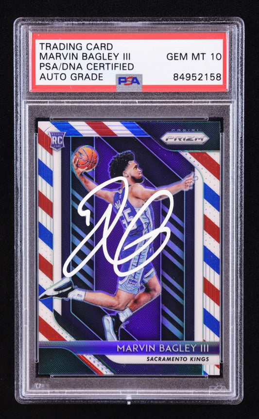 Marvin Bagley III Signed 2018-19 Panini Prizm Prizms Red White and Blue #181 RC (PSA | Auto 10) Rookie Card