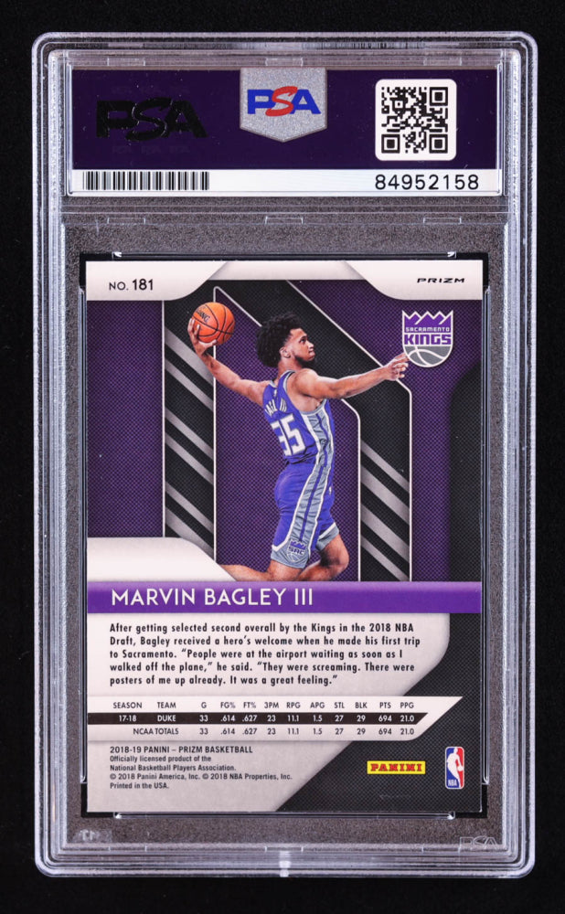 Marvin Bagley III Signed 2018-19 Panini Prizm Prizms Red White and Blue #181 RC (PSA | Auto 10) Rookie Card
