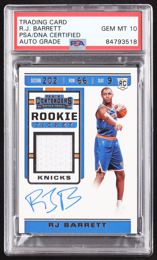 RJ Barrett Signed 2019-20 Panini Contenders Rookie Ticket Swatches #28 RC (PSA | Auto 10) Rookie Card