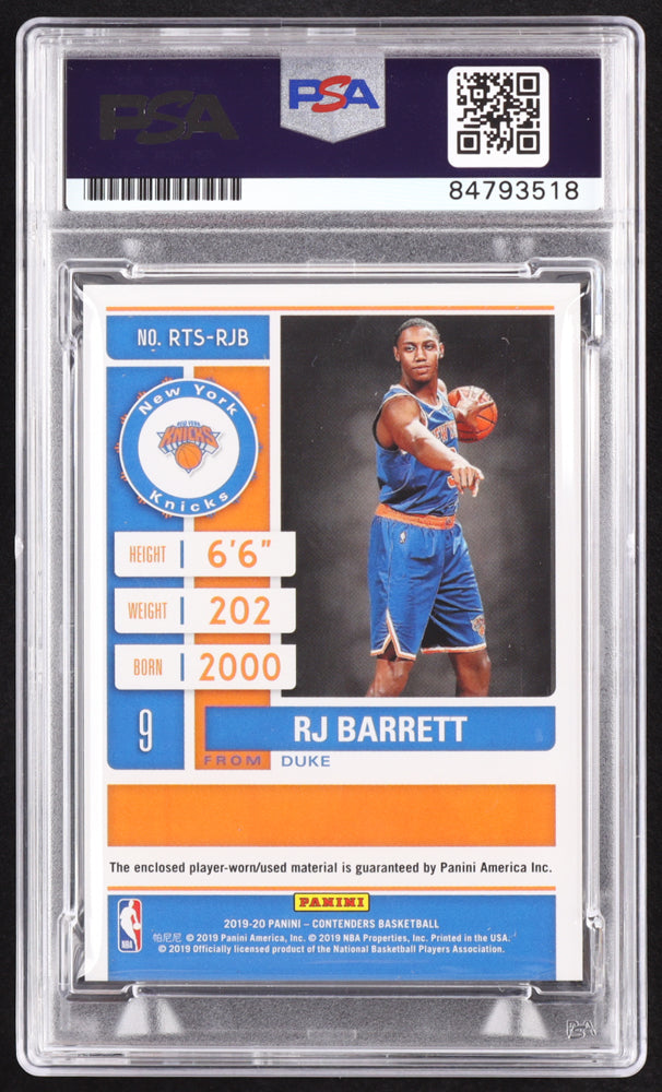 RJ Barrett Signed 2019-20 Panini Contenders Rookie Ticket Swatches #28 RC (PSA | Auto 10) Rookie Card