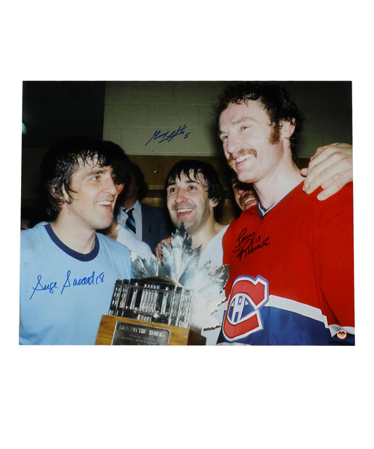 Larry Robinson, Guy Lapointe & Serge Savard Signed Canadiens 12x18 Photo (MA)