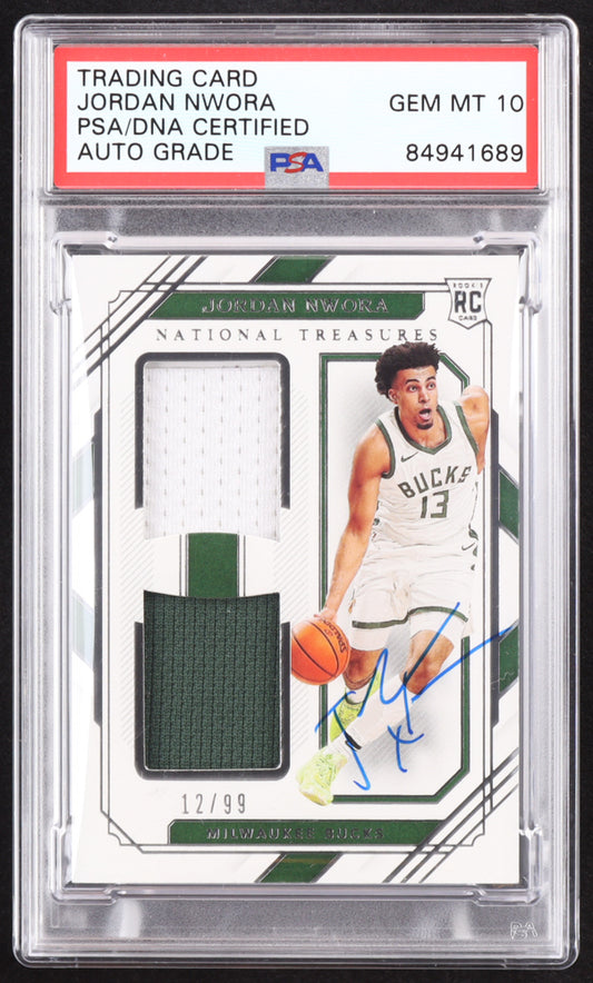 Jordan Nwora Signed 2020-21 Panini National Treasures Rookie Dual Materials #6 #12/99 RC (PSA | Auto 10) Rookie Card | Serially Numbered #12 / 99