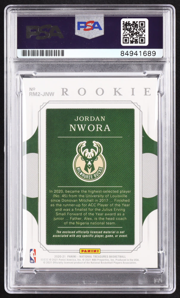Jordan Nwora Signed 2020-21 Panini National Treasures Rookie Dual Materials #6 #12/99 RC (PSA | Auto 10) Rookie Card | Serially Numbered #12 / 99