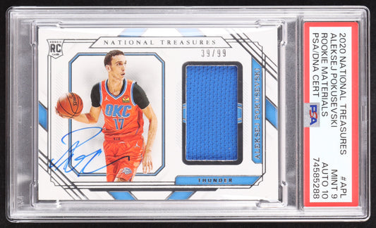 Aleksej Pokusevski Signed 2020-21 Panini National Treasures Rookie Materials #18 #39/99 RC (PSA 9 | Auto 10) Rookie Card | Serially Numbered #39 / 99
