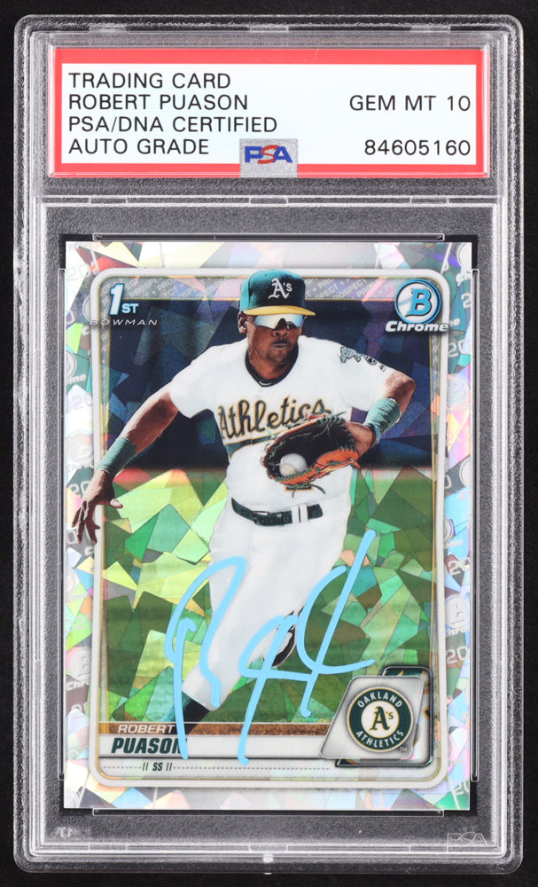 Robert Puason Signed 2020 Bowman Chrome Prospects Atomic Refractors #BCP145 RC (PSA | Autograph Graded PSA 10) Rookie Card