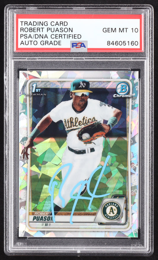 Robert Puason Signed 2020 Bowman Chrome Prospects Atomic Refractors #BCP145 RC (PSA | Autograph Graded PSA 10) Rookie Card
