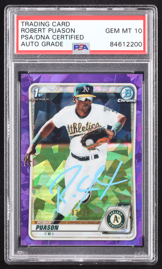 Robert Puason Signed 2020 Bowman Chrome Sapphire Prospects Purple #BCP145 RC #3/20 (PSA | Autograph Graded PSA 10) Rookie Card / Serially Numbered #3 / 20