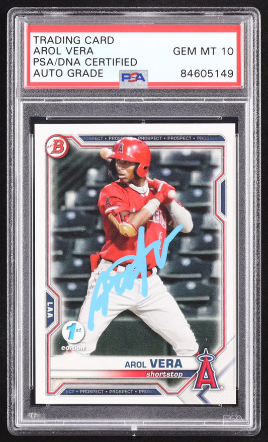 Arol Vera Signed 2021 Bowman Draft 1st Edition #BD181 RC (PSA | Autograph Graded PSA 10) Rookie Card