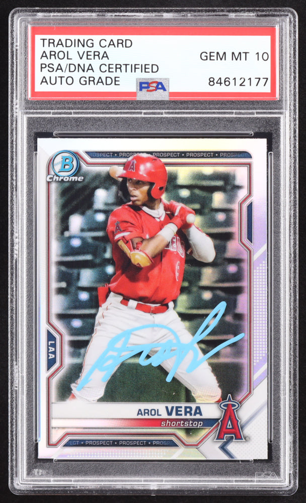 Arol Vera Signed 2021 Bowman Chrome Draft Refractors #BDC181 RC (PSA | Autograph Graded PSA 10) Rookie Card