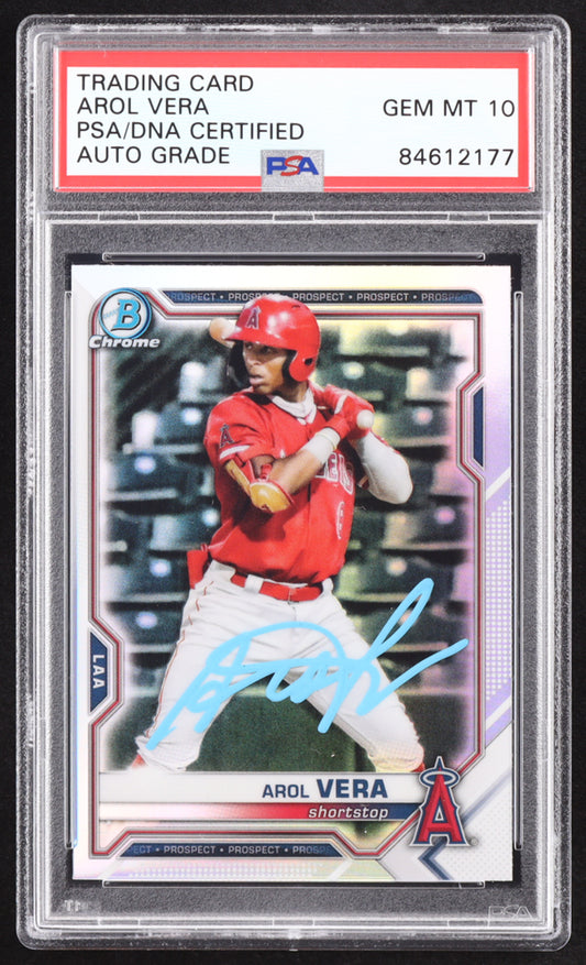 Arol Vera Signed 2021 Bowman Chrome Draft Refractors #BDC181 RC (PSA | Autograph Graded PSA 10) Rookie Card