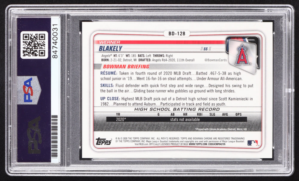 Werner Blakely Signed 2020 Bowman Draft 1st Edition Blue Foil #BD128 RC #87/150 (PSA | Autograph Graded PSA 10) Rookie Card / Serially Numbered #87 / 150