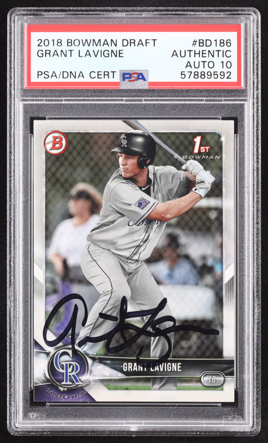 Grant Lavigne Signed 2018 Bowman Draft #BD186 RC (PSA | Autograph Graded PSA 10) Rookie Card