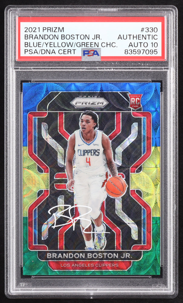 Brandon Boston Jr. Signed 2021-22 Panini Prizm Prizms Choice Blue Yellow and Green #330 RC (PSA | Auto 10) Rookie Card