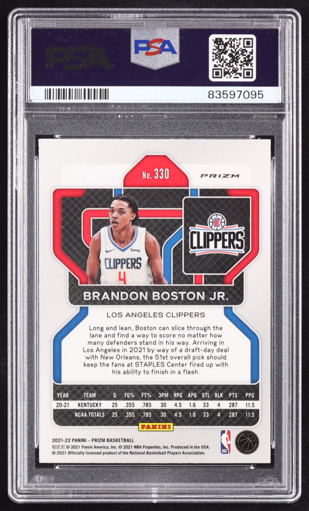 Brandon Boston Jr. Signed 2021-22 Panini Prizm Prizms Choice Blue Yellow and Green #330 RC (PSA | Auto 10) Rookie Card